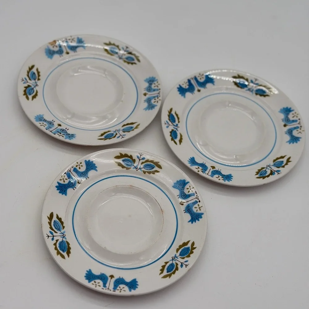 Mikasa Mediterrania Blue Bird Saucers Set of 3 Japan 4026-BL MCM Stoneware